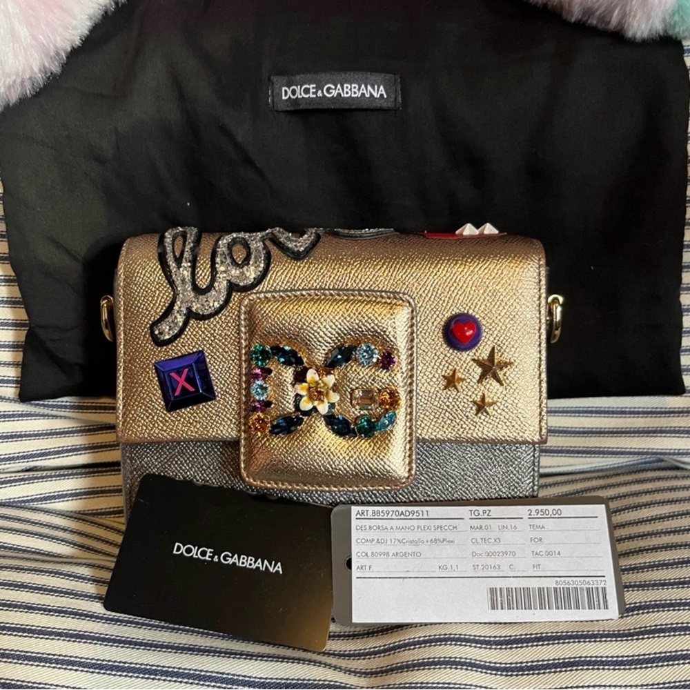 Authentic⚠️Dolce & Gabbana Gold and Silver Embellished Crossbody Bag - Picture 2 of 11
